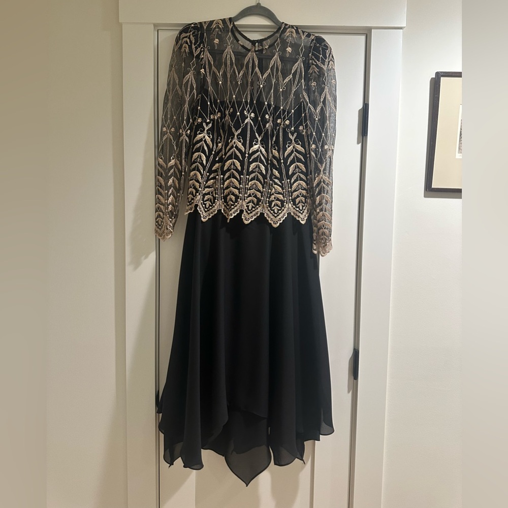 VINTAGE Cachet by bary protas black and gold midi dress NWOT